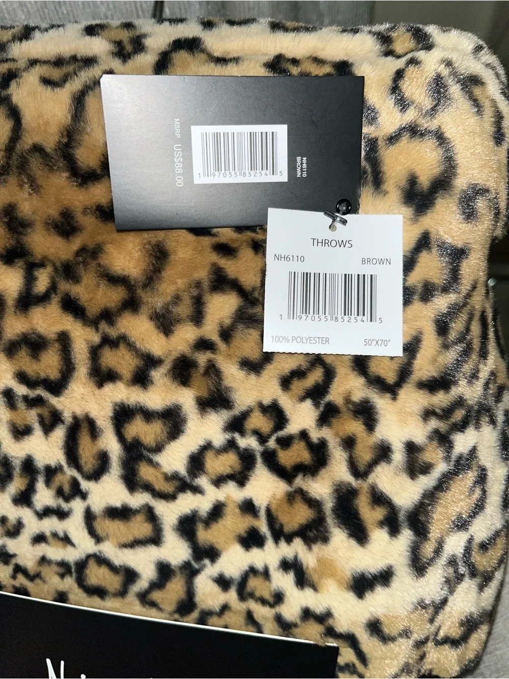 1-NWT Neiman Marcus Leopard Design Luxury Faux Mink Fur Throw Blanket 50”x 70”